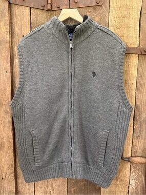 US Polo Assn Mens Full Zip Sweater Vest Gray Sherpa Lined X-Large